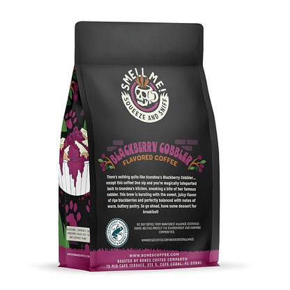 Bones Coffee Company Blackberry Cobbler Flavored Coffee Beans, Whole Bean Coffee Medium Roast Low Acid, Blackberry Cobbler Flavor (12 oz)