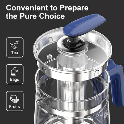 Electric Kettle, 1.5L Borosilicate Glass Hot Water Kettle Electric & Tea Kettle for Coffee or Tea, BPA Free, Auto Shut-Off, Stainless Steel, Blue, 1200w