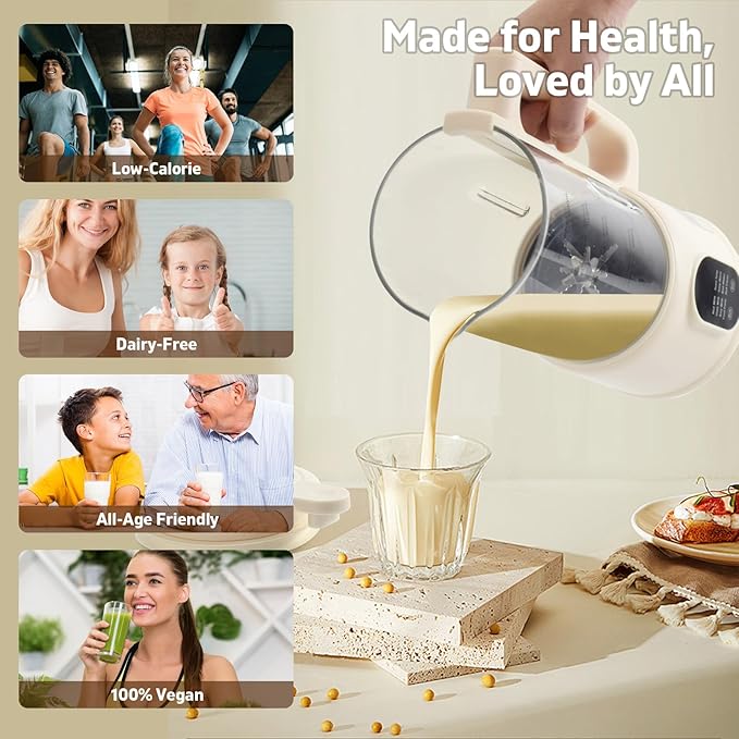 8 in1 Automatic Nut Milk Maker, 40oz Soybean Milk Machine, Homemade Almond, Oat, Soy, Plant-Based Milk and Non Dairy Beverages, 12 Hours Timer/Room Temp/Auto-Clean/Keep Warm/Boil/Low-Noise