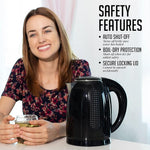 Load image into Gallery viewer, OVENTE Electric Kettle, 1.7L Double Wall Stainless Steel Insulated Water Boiler &amp; Heater for Coffee or Tea, 1100W Fast Boiling with Auto Shut-Off, Boil-Dry Protection &amp; Secure Locking Lid, Black KD64B