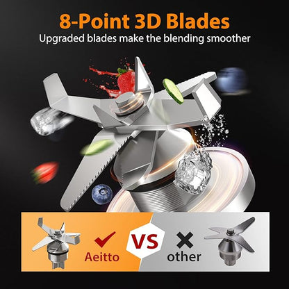 Aeitto Blender with 1500-Watt Motor, 68 Oz Large Capacity Blenders for Kitchen, Professional Countertop Blenders for Ice Crush, Frozen Drinks, Silver