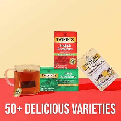 Twinings Decaffeinated English Breakfast Individually Wrapped Bags, 20 Count (Pack of 6), Flavourful & Robust, Enjoy Hot or Iced, 120 Teabags