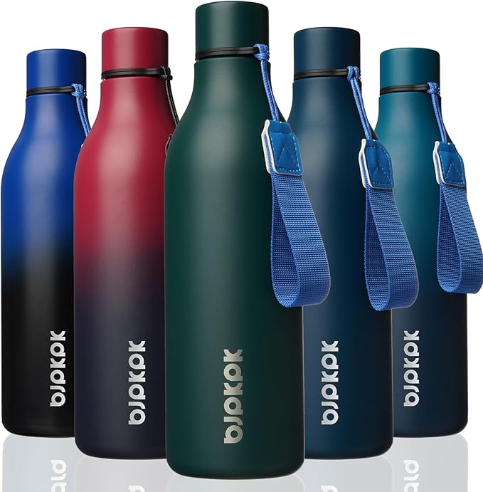 BJPKPK Insulated Water Bottles, 25 oz Stainless Steel Metal Water Bottle with Strap, BPA Free Leak Proof Jugs, Mugs, Flasks, Reusable Thermal Flasks for Sports & Travel, Army Green