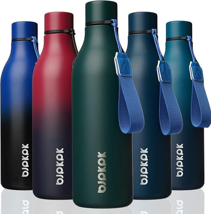 BJPKPK Insulated Water Bottles, 25 oz Stainless Steel Metal Water Bottle with Strap, BPA Free Leak Proof Jugs, Mugs, Flasks, Reusable Thermal Flasks for Sports & Travel, Army Green