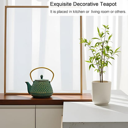 Cast Iron Tea Kettle, Japanese Tetsubin Teapot Coated with Enameled Interior, Durable Cast Iron Teapot with Stainless Steel Infuser for Stovetop Safe(1000ml/34oz)