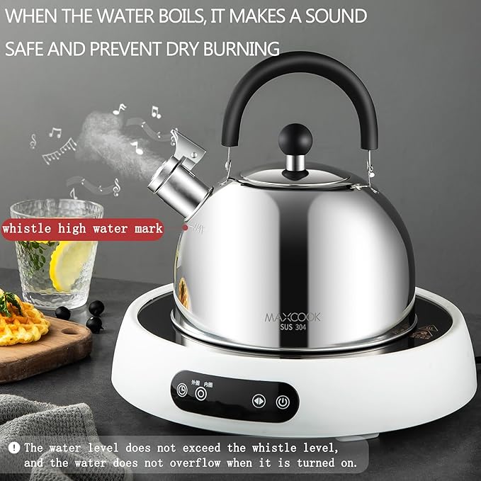 304 Stainless Steel Whistling Tea Kettle 3.17 Quart/3L Tea Pot, Suitable to Boiling Water & Tea on Induction Stove, Gas Stove Top