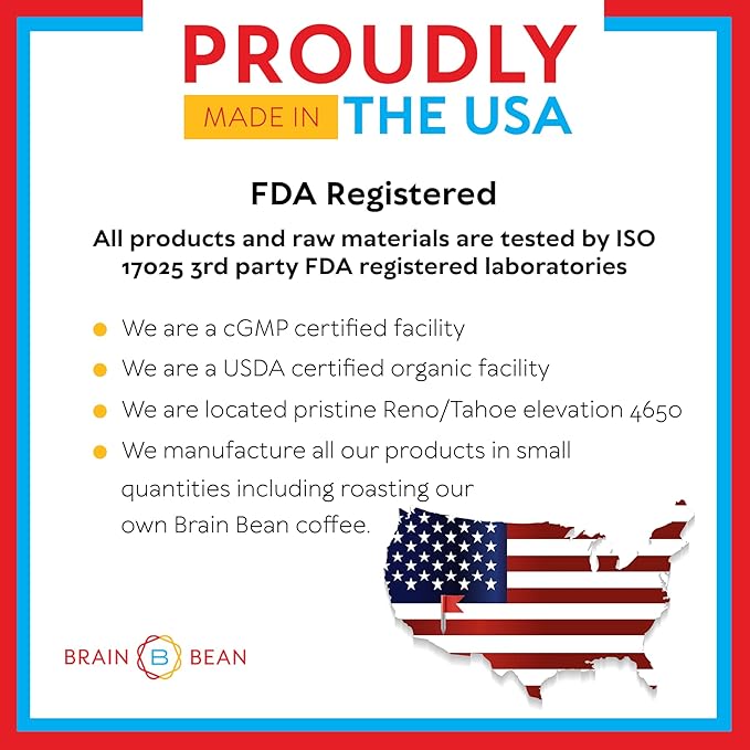 Brain Bean Zen-Blend Organic Coffee Whole Bean with Caprylic Acid MCT (C-8), A-GPC, L-Theanine & Ashwagandha Extract - Premium Grade Organic Coffee Beans for Focus & Calm Support (16 Oz)