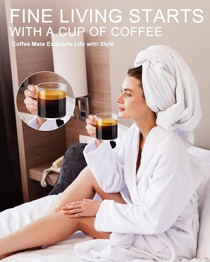 LUXU Glass Coffee Mugs Set of 4,14 oz Clear Coffee Cups,Hand Blown&Seamless Design,Heat Resistant and Explosion-Proof,Lightweight Tea Mugs with Anti Scald Handle Ideal for Home,Cafe