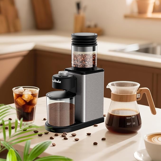 Wancle Conical Burr Electric Coffee Grinder Bean Grinder - 25 Adjustable Grind Settings for Espresso/French Press/Drip, 2-12 Cup Capacity, Low Noise & Anti-static with Powder Blower, Stainless Steel