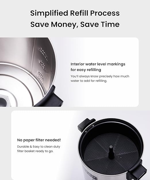 SYBO 6L Commercial Coffee Maker, Stainless Steel Coffee Urn With Cool-Touch Handles, Electric Coffee Pot Hot Beverage Dispenser, Quick-Brewing Coffee Urn, For Events,Party & Catering - 45 Cup