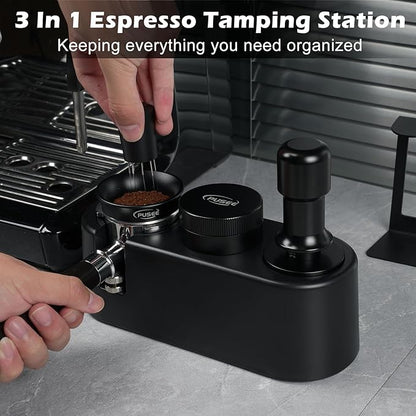 PUSEE Espresso Tamping Station, Espresso Organizer Station Fit for 51/54/58mm Espresso Accessories, Plastic Espresso Station Coffee Tamper Station, Multifunctional Coffee Tools Organzier (3 in 1)