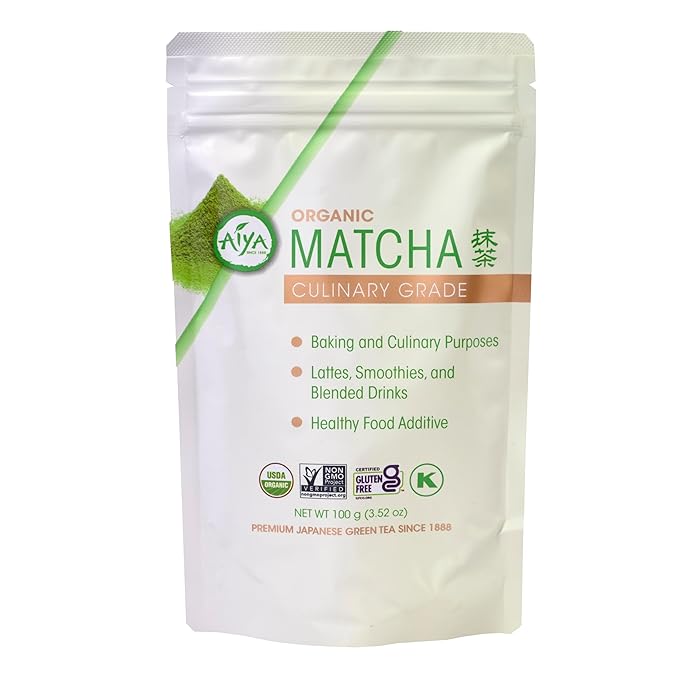 Aiya Certified USDA Organic Culinary Grade Matcha Green Tea Powder - Ideal for Baking, Lattes, Smoothies - Gluten-Free & Non-GMO - 100g Bag (3.53 oz)
