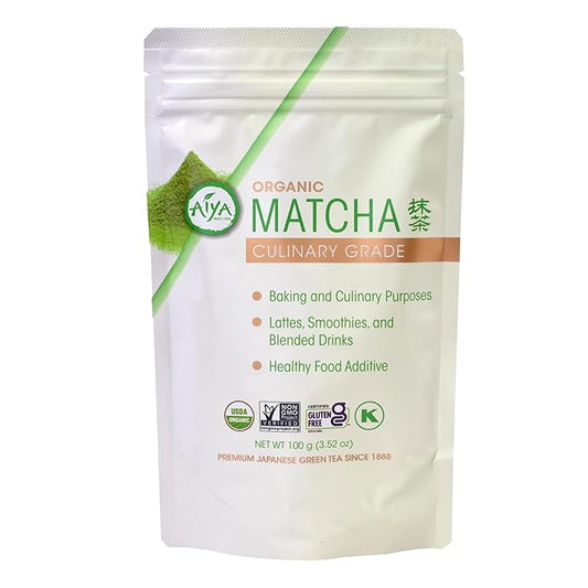 Aiya Certified USDA Organic Culinary Grade Matcha Green Tea Powder - Ideal for Baking, Lattes, Smoothies - Gluten-Free & Non-GMO - 100g Bag (3.53 oz)