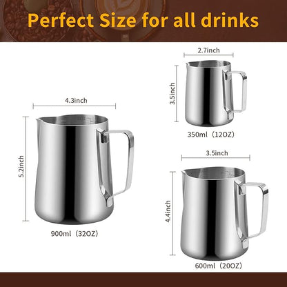 Espresso Milk Frothing Pitcher, Stainless Steel 300Z/900ML Coffee Milk Frother Cup with Decorating Art Pen for Espresso Machine, Latte Art