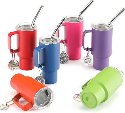 Cute Shot Glasses with Handle 2 oz, Mini Shot Tumbler with Lid and Straw, Kawaii Insulated Tumblers with Chain for Espresso Coffee Spirits Cute Stuff Funny Gifts (6 Pack-B)