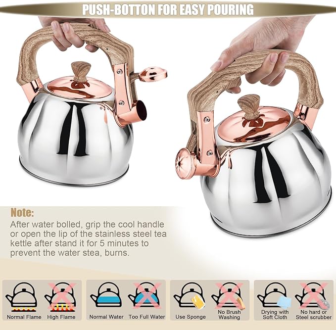 Stainless Steel Tea Kettle for Stove Top Teakettles Stovetop Whistling with Heat Proof Ergonomic Handle 2.5 Quart