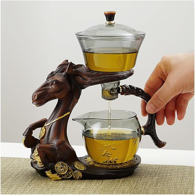 Semi Automatic Drip TeaPot, Lazy Kung Fu Glass Magnetic Tea Set, Heat Resistant Glass Magic Teapot Set, Suitable for home/office Reception Tea Set, Perfect for Holiday Gifts