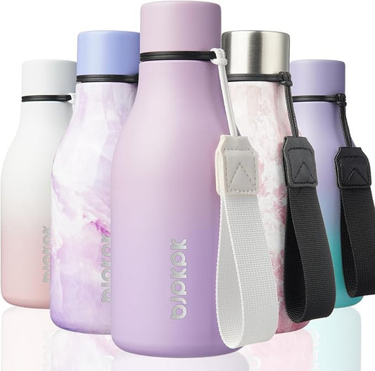 BJPKPK Insulated Water Bottles, 12oz Stainless Steel Metal Water Bottle with Strap, BPA Free Leak Proof Jugs, Mugs, Flasks, Reusable Thermal Flasks for Sports & Travel, Dreamy Purple