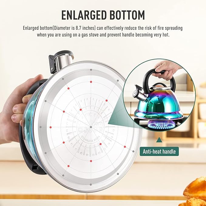 Tea Kettle, Kettle 3.7QT, Tea Pot Whistling 316 Stainless Steel, Tea Kettle Stovetop with Cool Folding Handle, Kettle Teapot Rainbow Induction for Boiling Water, Mirror Finish
