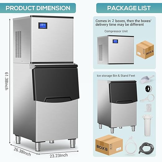 Commercial Ice Maker Machine 430Lbs/24H, Industrial Ice Machine 350 Lbs Storage Bin, 156PCS Clear Ice Cubes in 11 Mins, Freestanding Stainless Steel Ice Maker for Restaurants/Bar/Large Families