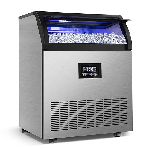 Commercial Ice Maker Machine 360LBS/24H with 77LBS Large Ice Storage Bin, 126Pcs Clear Ice Cubes in 8-15Mins, Stainless Steel Under Counter Industrial Ice Machine for Bar, Restaurant Business