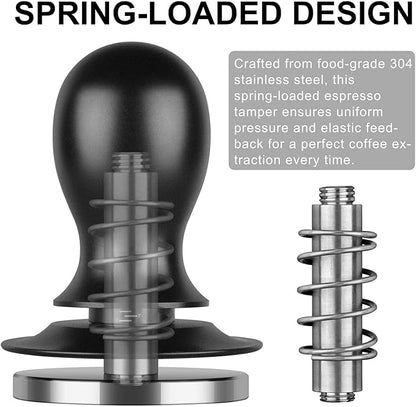 Calibrated Spring Loaded Coffee Tamper for Espresso Machine - Essential Espresso Tool for Perfect Tamping Results - Fits Portafilter Baskets(53mm, Black)