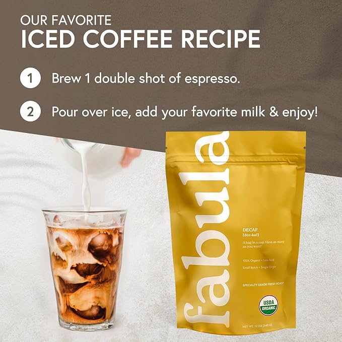 Fabula Coffee Decaf Dark Roast Whole Beans - Organic - Low Acid - Single Origin - Non-GMO - Mold Free - 12 Ounce