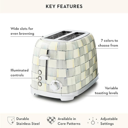 MACKENZIE-CHILDS 2-Slice Toaster, Decorative Toaster for Kitchen, Gray-and-White Sterling Check