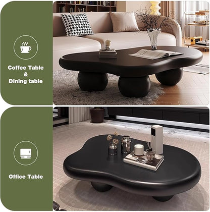 Cloud Coffee Table for Living Room with Round Corners Modern Style Center Table with 3 Ball-Shaped Legs Wood Tea Table for Small Space Apartment Easy Assembly (Black W48 * D36 * H14inch)