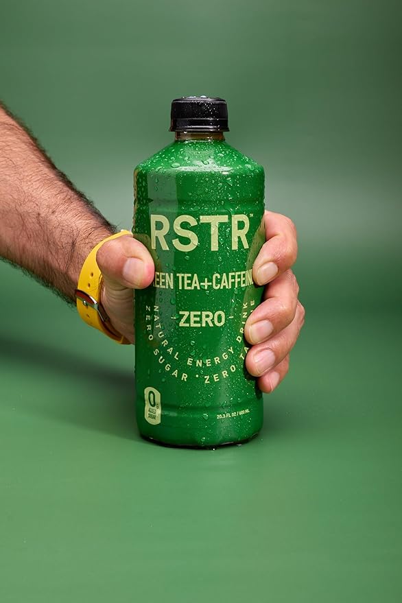 RSTR Green Tea 12 Pack – High Caffeine Iced Tea with 210mg Natural Caffeine – Unsweetened, Zero Added Sugar & Ultra Low Calories – Bottled Green Tea for Immediate Energy Boost