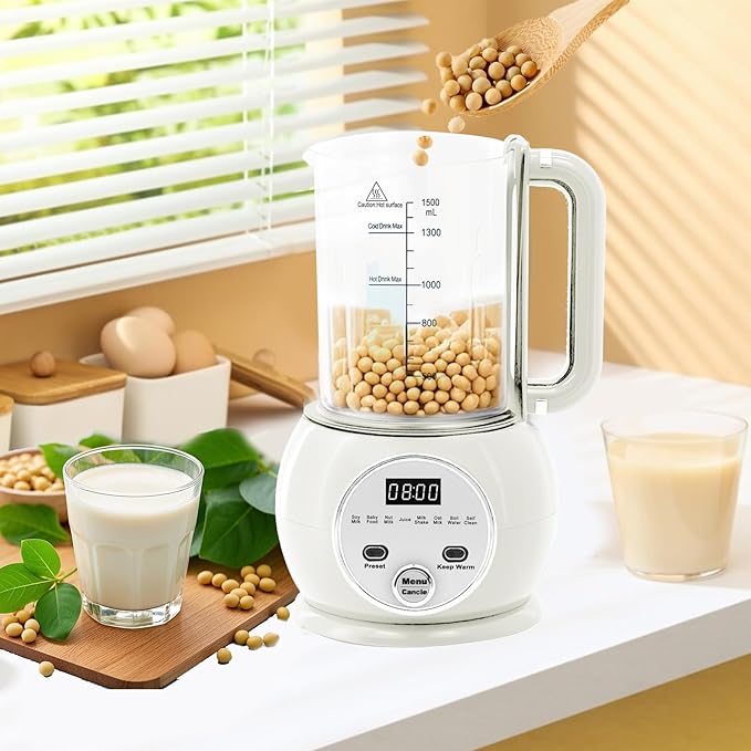10 in 1 Nut Milk Maker Hot Blender,51oz Homemade Soy, Almond,Oat,Plant Based,Baby Food Maker 20 Blades,Automatic Soybean Machine with 24H Delay Start/Keep Warm8H/Boil Water&Auto Clean