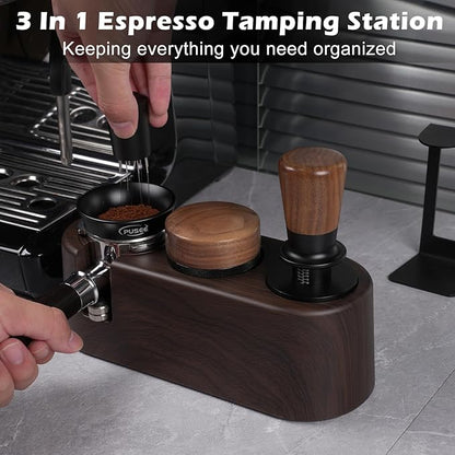 PUSEE Espresso Tamping Station, Espresso Organizer Station Fit for 51/54/58mm Espresso Accessories, Plastic Espresso Station Coffee Tamper Station, Multifunctional Coffee Tools Organzier (3 in 1)