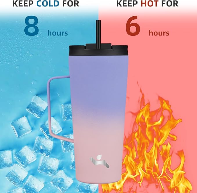 Insulated Tumbler with Handle and Straw, 22 OZ Travel Coffee Mug Stainless Steel Cup Metal Water Bottle,Pastel Sunset