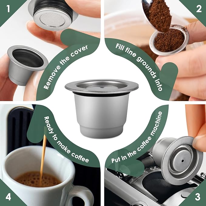 Reusable Coffee Capsules for Originales, Stainless Steel Refillable Coffee Pods, 2pcs Reutilisable Refillable Espresso Capsule(2 Cup+ Tamper+ Stainless Steel Spoon)