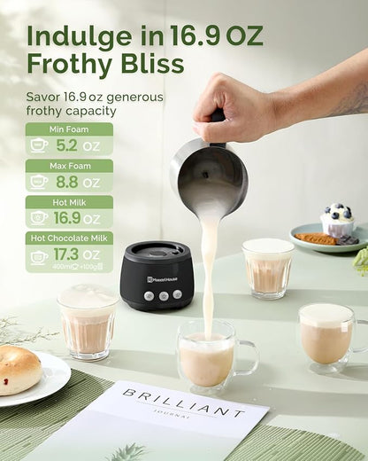 Maestri House Milk Frother, 4-in-1 Electric Milk Steamer and Frother, 16.9OZ 600W Smart Touch Control Hot and Cold Foam Maker, Memory Function for Latte, Cappuccinos, Warm Milk, Hot Chocolate Milk