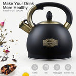 Load image into Gallery viewer, Stove Top Whistling Tea Kettle- Stainless Steel Teakettle Teapot with Ergonomic Handle 2.6 Quart(Black)