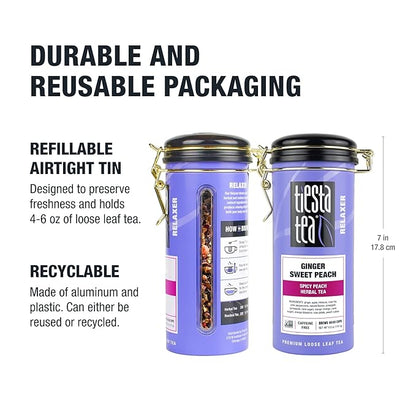 Tiesta Tea - Ginger Sweet Peach, Loose Leaf, Spicy Peach Herbal Tea, Tranquility Non-Caffeinated Blend, Bulk Hibiscus Leaves with Cane Sugar, Brews Up to 50 Cups, 6 Ounce Refillable Tin