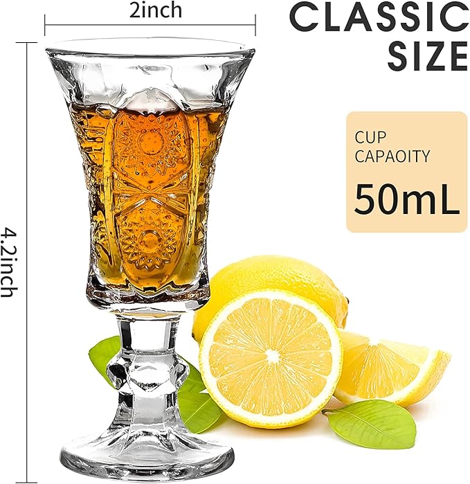 Round 1.3-Oz Cordial Glasses, Lead-Free Sherry Glasses, Clear Heavy Base Shot Glasses (Set of 12)