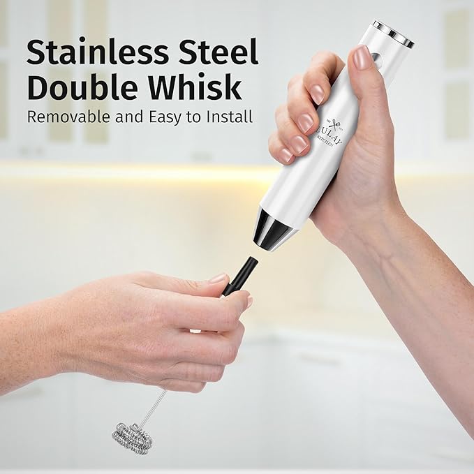 Zulay Kitchen Lux Rechargeable Milk Frother Handheld - Powerful 2-Speed Motor, Fully Waterproof, 2000mAh Battery - Drink Mixer For Latte, Cappuccino, Matcha, Protein Powder - White