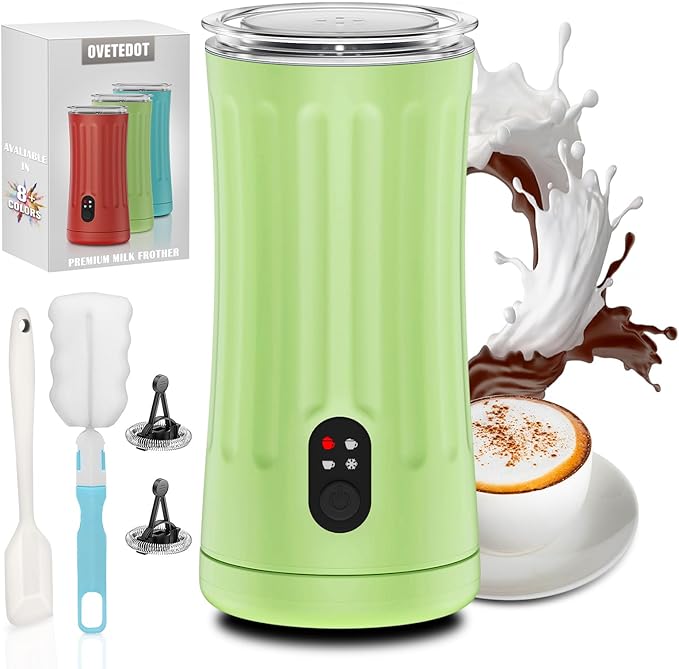 Milk Frother, 4-in-1 Electric Milk Frother and Steamer, Automatic Hot and Cold Foam Maker and Milk Warmer for Coffee, Latte, Cappuccino, Macchiato, Hot Chocolate(Lime Green)