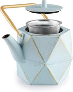 Load image into Gallery viewer, IBILI 40 Oz Kerala Cast Iron Teapot | Made in Spain | Diamond Design, Stainless Steel Infuser, Enameled Interior, Stovetop &amp; Induction Compatible, Japanese Kettle for Leaf Tea, Tetsubin, Light Blue