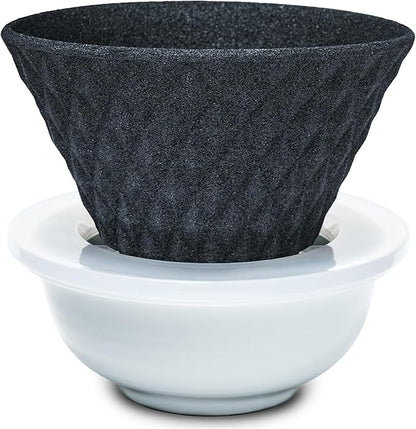 Ceramic Reusable Coffee Filter Pour Over Dripper Paperless Sustinable ekubo 1-4 Cup Made in Japan (Black)