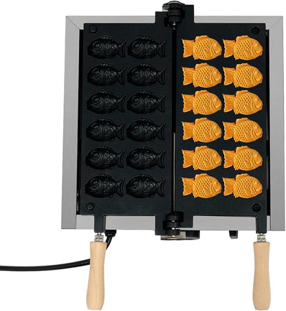 1.8KW Commercial Taiyaki Fish Waffle Maker, Electric Fish Shaped Waffle Cones, Professional Taiyaki Machine for Making Pancakes, Muffins, and Waffles (14.76 * 14.17 * 8.86in)