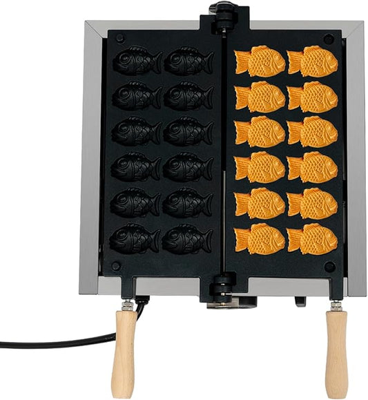 1.8KW Commercial Taiyaki Fish Waffle Maker, Electric Fish Shaped Waffle Cones, Professional Taiyaki Machine for Making Pancakes, Muffins, and Waffles (14.76 * 14.17 * 8.86in)