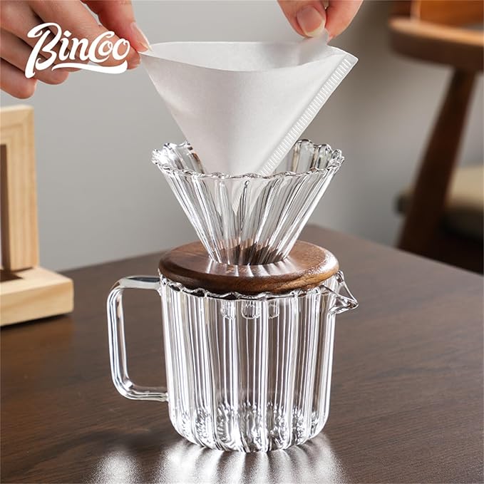 Bincoo Pour Over Coffee Maker Set 11oz - Heat-Resistant,Coffee Dripper Size 1 with Walnut Collar,Drip Coffee Maker for Coffee Brewer Kit Home,Office,Gift