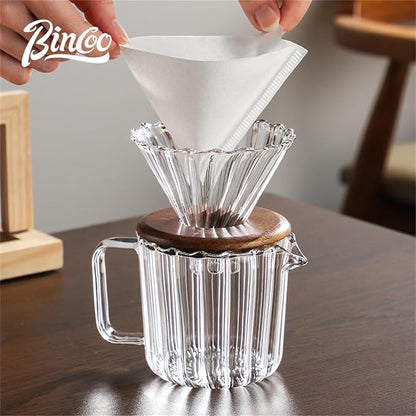 Bincoo Pour Over Coffee Maker Set 11oz - Heat-Resistant,Coffee Dripper Size 1 with Walnut Collar,Drip Coffee Maker for Coffee Brewer Kit Home,Office,Gift