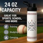 Load image into Gallery viewer, Baseball Water Bottle, 24 oz Insulated Stainless Steel Sports Bottle with Straw, Baseball Stuff Gifts for Boys
