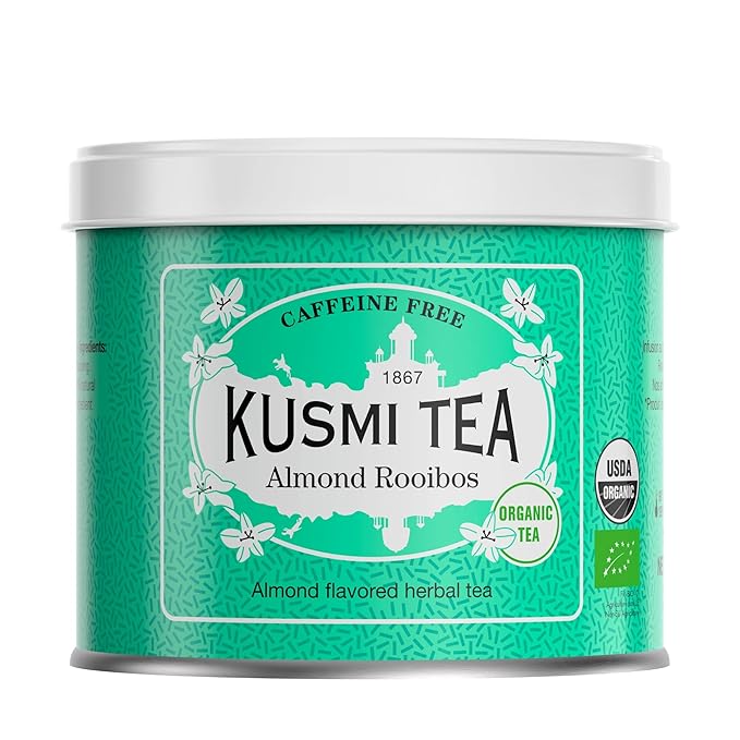 Kusmi Tea - Almond Rooibos - Organic Blend of Rooibos Tea & Almond Flavor - Caffeine Free Herbal Tea - Loose Leaf Tea - Tin Box of 3.5 oz - Quantity for about 50 cups