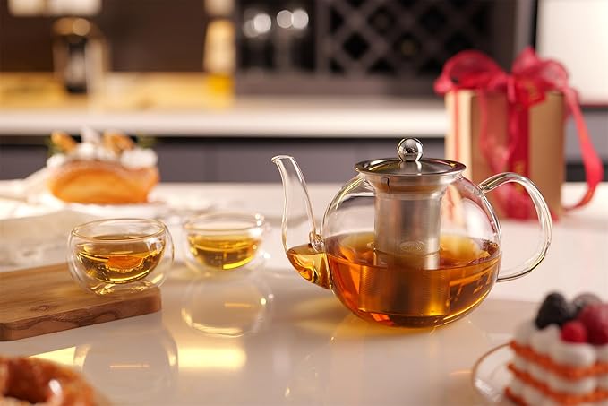 CNGLASS Tea Cups Set of 4 Double Wall Glass Tea Cup, 5.1oz Asian Insulated Clear Teacups 150ML,Small Espresso Cup for Coffee