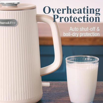 Nueve&Five 1.7L (57oz) Large Electric Kettle Perfect for 7+Cups of Tea and Coffee,2 quarts Double Wall Big Electric Tea Kettle,Auto Shut Off,1200W Hot Water Kettle Electric -Cream White